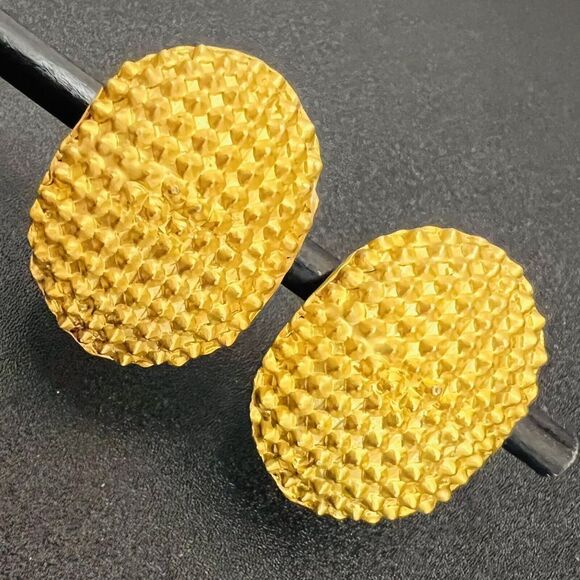 Vintage Large Brutalist Modernist Micro Thorns Earrings Clip On Gold Spiky 1115 - Picture 5 of 9